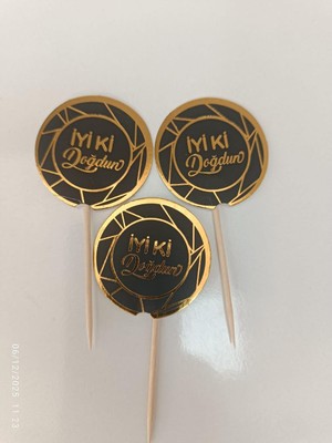 Best Parti 8'li Pasta Kürdanı Iyiki Doğdun Gold Yaldızlı Siyah