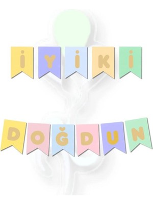 Best Parti Happy Bırthday Makaron Gold Renk Zigzag Banner