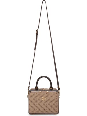 Armine Trend Piramit Çift Körüklü Omuz ve El Çantası Vizon Baskılı ARM168