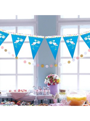 Bal10 Dünyası Baby Shower Yazılı Üçgen Flama Mavi