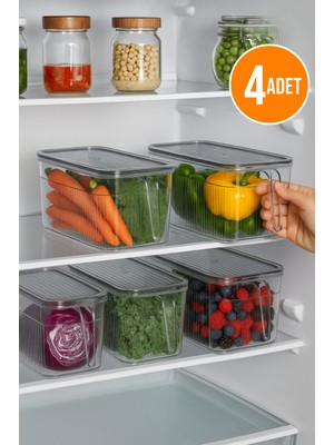 Orvila 4'lü Kulplu Şeffaf Buzdolabı Organizeri Gıda Saklama Düzenleyici Seti 3.60 L