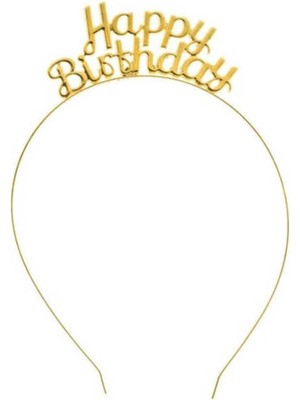 Rönesans Parti Happy Bırthday Yazılı Gold Renk Metal Taç