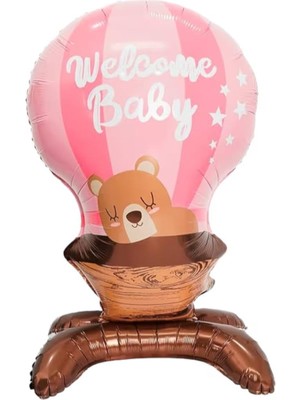 Rönesans Parti Ayaklı Welcome Baby Yazılı Pembe Folyo Balon