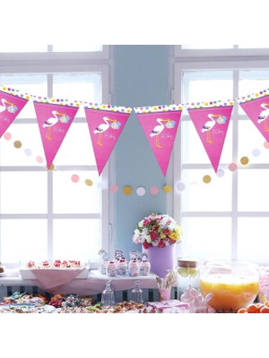 Rönesans Parti Baby Shower Yazılı Üçgen Flama Pembe