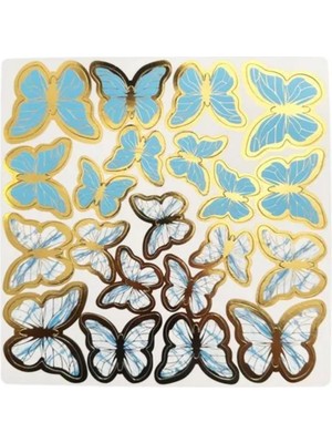 Rönesans Parti Mavi-Gold Renk Kelebek Dekoratif Süs,kelebek Pasta Süsü