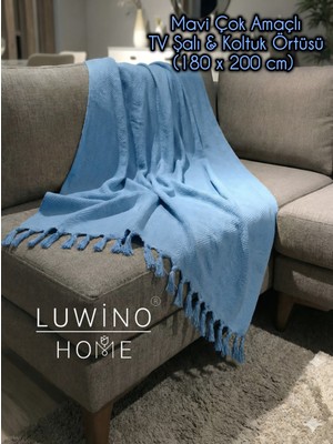 Luwino Home Koltuk Örtüsü , Tv Şalı , Throw ,yatak Örtüsü , Çok Amaçlı Örtü , Mavi Renk 180X200 cm