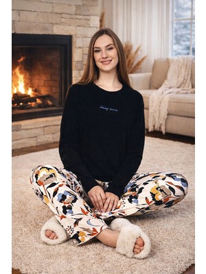 Remsa Büyük Beden Kadın Desenli Saphire Pijama Takımı 0531 SIYAH09