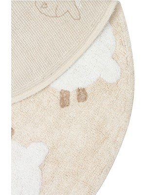 Akbel Halı Cotton Boon XXW CBN 11 Çok Renkli Yuvarlak Q120 - Yıkanabilir Kaymaz Naturel Pamuk Bebek Halısı