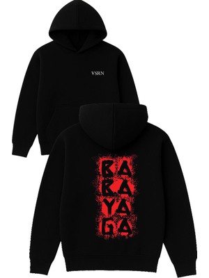Vsrn Baba Tasarım Baskılı Oversize Siyah Kapüşonlu Sweatshirt