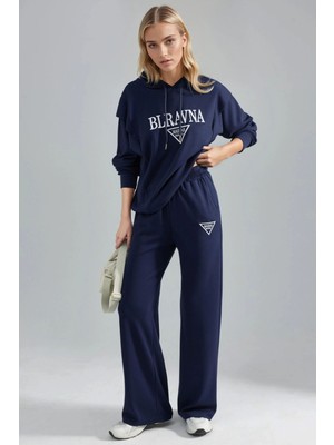 Hiccup Kadın Modal Dokulu Işlemeli Kapüşonlu Iki Parçalı Takım Berşan Collection Lacivert