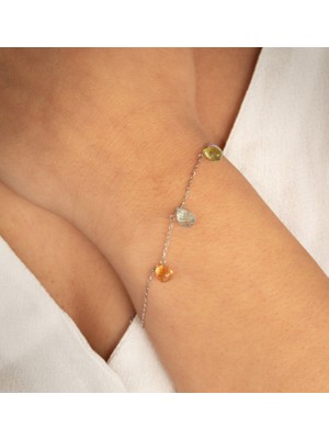 Doğan Diamond 925 Ayar Gümüş 7 Ct Yarı Değerli Doğal Taşlı Multistone Bileklik  (Aquamarin-Citrine-Peridot)-Collezione Arcobaleno
