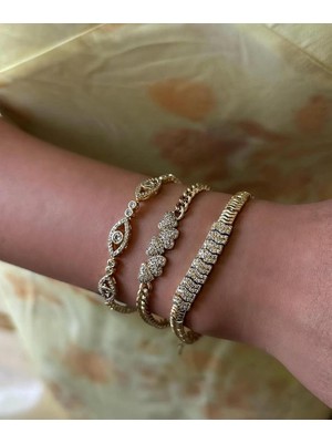 Nur Tasarım Atolyesi Xuping Altın Kaplama Üç Göz Taşlı Zarif Kadın Bileklik