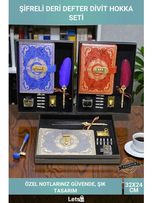 Letsii Şifreli Deri Defter Divit Kalem Hokka Mürekkep Seti Nostaljik Yazı Yazma Deneyimi