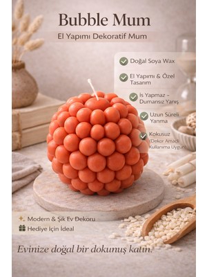 Flow Home Dekoratif Lüks Soya Mum, El Yapımı Doğal Mum, Uzun Yanma Süreli Ev Hediyesi, Ev Süsü Kırmızı 270 G