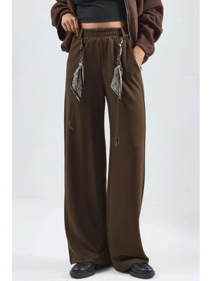 Hiccup Kadın Modal Dokulu Kemer Detaylı Yüksek Bel Düz Paça Örme Pantolon Berşan Collection Kahve Kahvesi