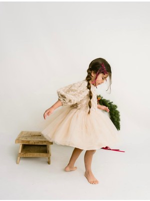 Butik Kız Çocuk Peluş Detaylı Fiyonklu Özel Tasarım Elbise Özel Gün Elbisesi - Doğumgünü - Düğün