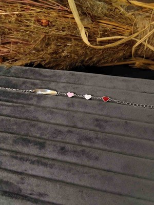 Generic 925 Ayar Gümüş Kişiselleştirilebilir Mineli Çocuk Künye/bileklik - Kalp Detaylı