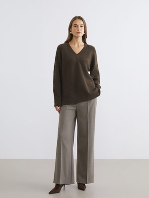 LC Waikiki Classic Kahverengi Beli Lastikli Geniş Paça Kadın Pantolon