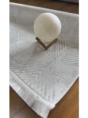 Elvey Home Krem Açık Gri Saten Bambu Ince Sık Dokuma Parlak Yüzey Kaymaz Özel Ölçü Salon Koridor Halı Yolluk