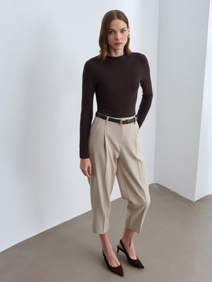 Dilvin 72245 Kemerli Pileli Kumaş Pantolon-Taş