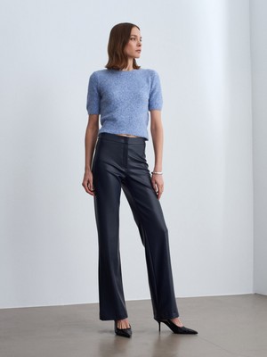 Dilvin 72237 Suni Deri Çan Paça Pantolon-Lacivert