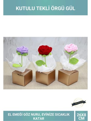 Letsii El Yapımı Örgü Gül Kutulu Tekli Dekoratif Gül