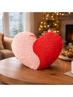 Evidea Soft Yinyang Kalp Figürlü Yastık - Pembe / Kırmızı - 33X27 cm