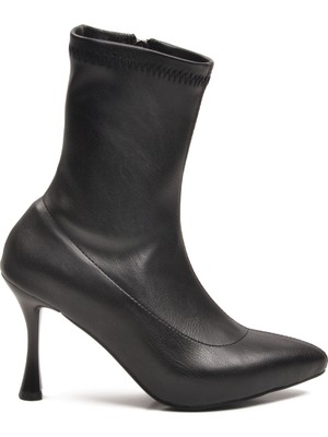 Ayakmod Siyah Kadın Polarlı Fermuarlı Ince Topuklu Bot 2614 Z