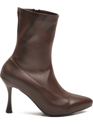 Ayakmod Kahve Kadın Polarlı Fermuarlı Ince Topuklu Bot 2614 Z