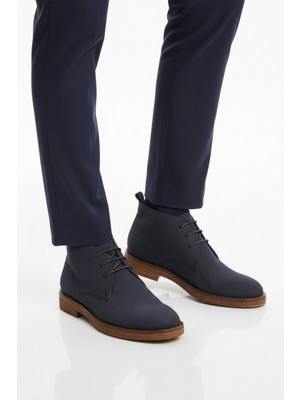 Ayakmod Lacivert Bağcıklı Hakiki Deri Erkek Klasik Bot Po 235 M