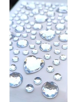 Storemax Giraffe Sticker Taş Yapışkanlı Saç, Yüz, Tırnak, Makyaj ve Süs Taşı Işıltılı Parlak (Beyaz, Kalp Orta Boy)