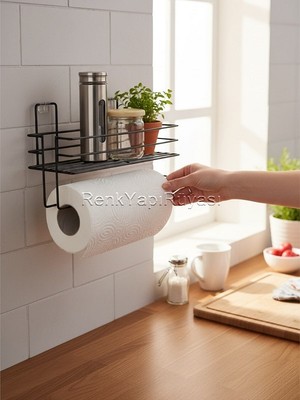 Renk Yapı Rüyası Apışkanlı Siyah Raflı Rulo Havluluk Peçetelik Havlu Kağıtlık Mutfak Düzenleyici Raf Baharatlık