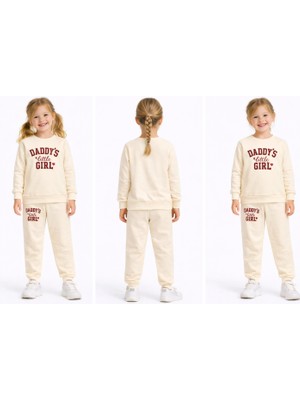 Kr Kids Butik Kız Çocuk Eşofman Takımı Daddy’s Little Girl Baskılı – Sweatshirt & Pantolon – Günlük Takım