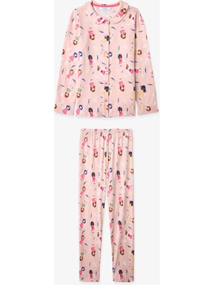 Penti Açık Pembe Kız Çocuk Fairy Uzun Kollu Düğmeli Pamuklu Gömlek Pijama Takımı