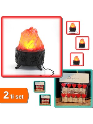 Hereveoyuncak Alevli LED Lamba + Kalpli Dekoratif Mandal Seti - Romantik Dekor - 2li Set K9R4Z2