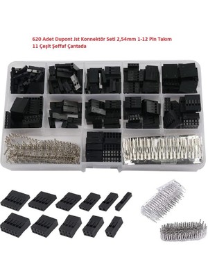 Hatfon 620 Adet Dupont Jst Konnektör Seti 2,54MM 1-12 Pin Takım 11 Çeşit Şeffaf Çantada