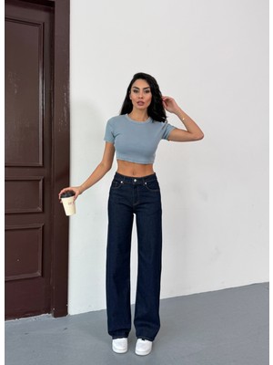 Noa Line Kadın Su Yıkamalı Lacivert Wide Leg Pantolon