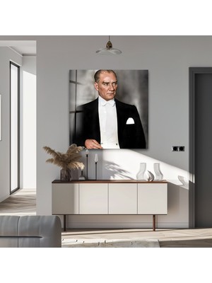 Myphotostation Özel Atatürk Dekoratif Temperli Cam Tablo, Modern Uv Baskılı Duvar Tablosu, Salon ve Ofis Için Şık Duvar Dekoru