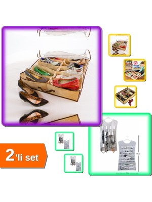 Hereveoyuncak Siyah Çizgili Takı Organizeri + 12 Bölmeli Ayakkabı Saklama Çantası - Pratik Çözüm ABC456