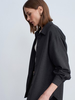 Dilvin 50525 Melanjlı Oversize Gömlek-Antrasit