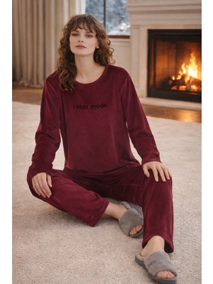 Remsa Kadın Kadife Kumaş Pijama Takımı 13164-3008 Bordo