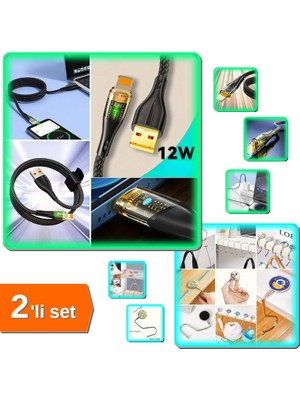 Hereveoyuncak LED Işık Uçlu USB To Lightning Hızlı Şarj Kablosu + Masaya Takılabilen Çanta Askısı - 2li Set J3F1K9