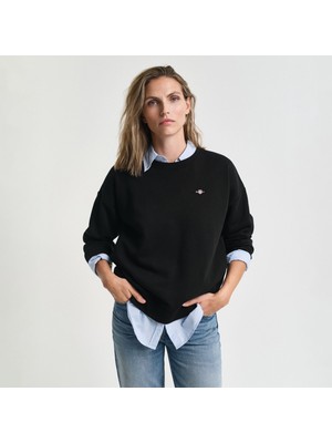 Gant Kadın Siyah Relaxed Fit Bisiklet Yaka Sweatshirt