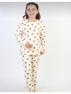 Kız Çocuk Kalp DESENLİ%100 Pamuklu Pijama Takımı
