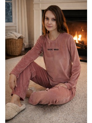 Remsa Kadın Kadife Kumaş Pijama Takımı 13166-2203 Pudra