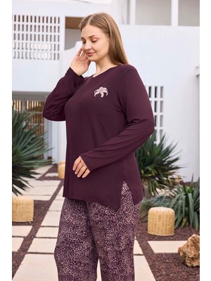 Aydoğan Büyük Beden Viskon Kadın Uzun Kol Pijama Takımı 250497 MÜRDÜM03