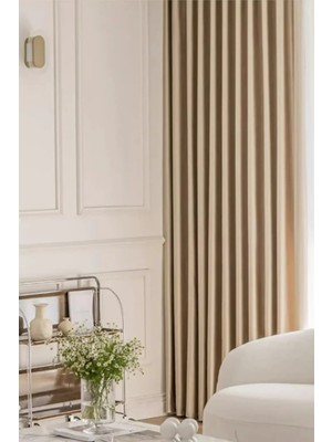 Fluiana Bej %100 Güneş Geçirmez Blackout Perde|düz Dikim Pilesiz Blackout Perde| Işık Geçirmez Perde|