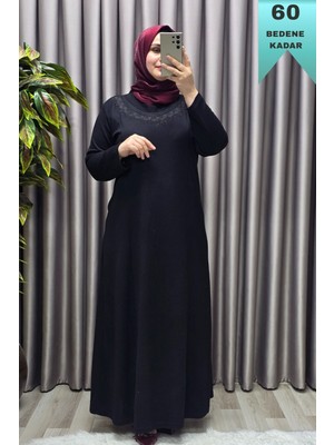 Elmas Tesettür Kadın Giyim Büyük Beden Yakası Nakışlı Taşlı Tesettür Elbise