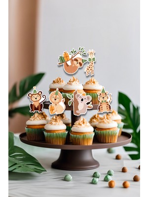 Niksy Design Safari Temalı 12 Adet Cupcake Süsü
