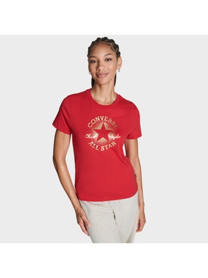 Converse Kadın Chuck Logolu Matalik Kırmızı T-Shirt
